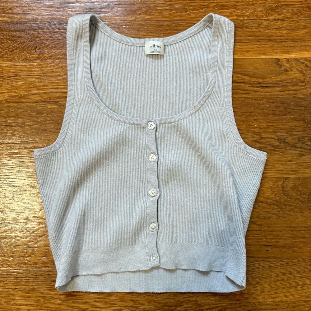 Used Aritzia Wilfred Gray Button-Up Tank Top Size Extra Small
